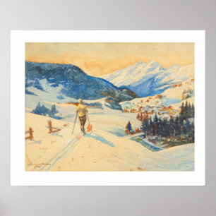 Vintage ski  image, Cross country skiing Poster