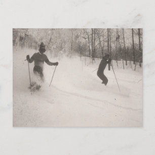 Vintage ski image, Great powder! Postcard