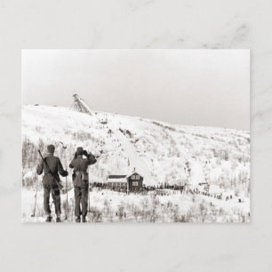 Vintage ski  image, Keeping an eye on things Postcard