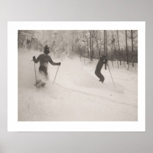 Vintage ski image, Powder is wonderful Poster