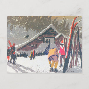 Vintage ski  image, Ready to compete Postcard