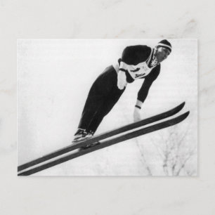Vintage ski image, Taking off! Postcard