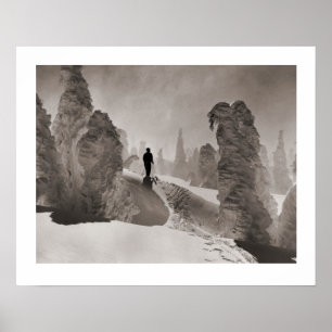 Vintage ski  image, Trail through the forest Poster