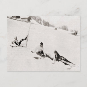 Vintage ski image, Tumbling down Postcard