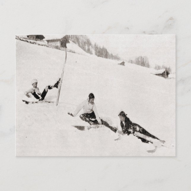 Vintage ski  image,  Tumbling down Postcard (Front)