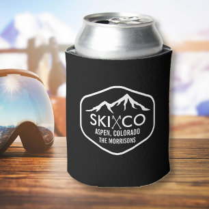 Vintage Ski Mountain Aspen CO Custom Beer Can Cooler