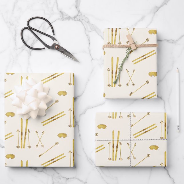Vintage Ski Pattern  Wrapping Paper Sheet (Front)