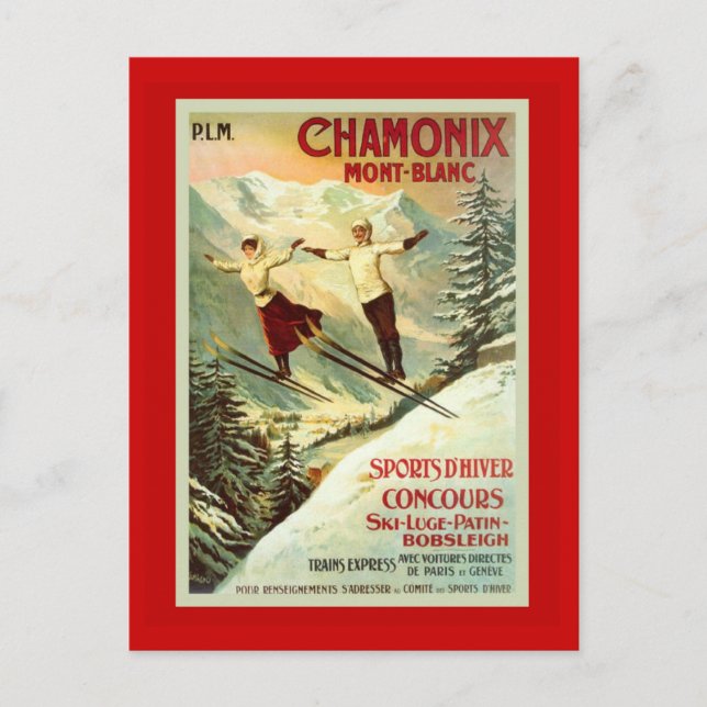 Vintage Ski Poster, Chamonix, Mt Blanc Postcard (Front)