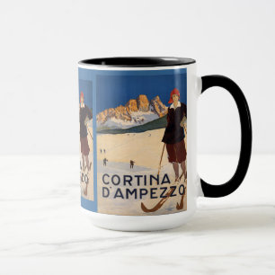 Vintage Ski Poster, Cortina d'ampezzo, Italy Mug