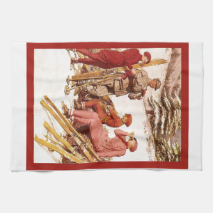 Vintage Ski poster, Fashion on the piste Tea Towel