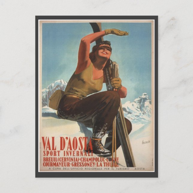 Vintage Ski Poster,  Italy, Val d'Aosta Postcard (Front)