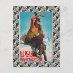 Vintage Ski Poster, Italy, Val d'Aosta Postcard