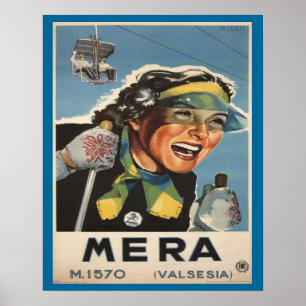 Vintage Ski poster,   Mera, Valsesia Poster