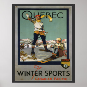 Vintage Ski Poster, Quebec for winter sports Poster