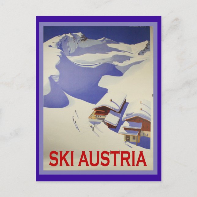 Vintage Ski Poster, Ski Austria Postcard (Front)