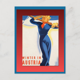 Vintage Ski Poster,  Ski Austria Postcard