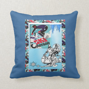 Vintage ski poster, Ski Colorado Cushion