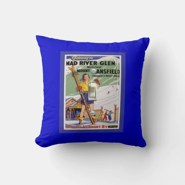 Vintage Ski Poster, Ski Mad RIver Creek Cushion (Front)