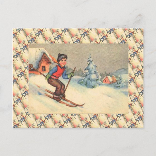 Vintage Ski Scene, Starting young Postcard (Front)
