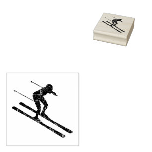 Vintage Ski Skiing Mountains Skier Winter Sports Rubber Stamp