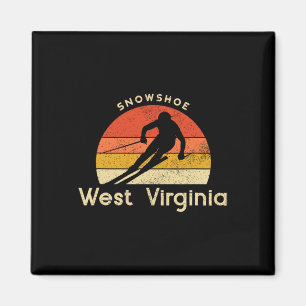 Vintage Ski Snowshoe West Virginia Mountain Magnet