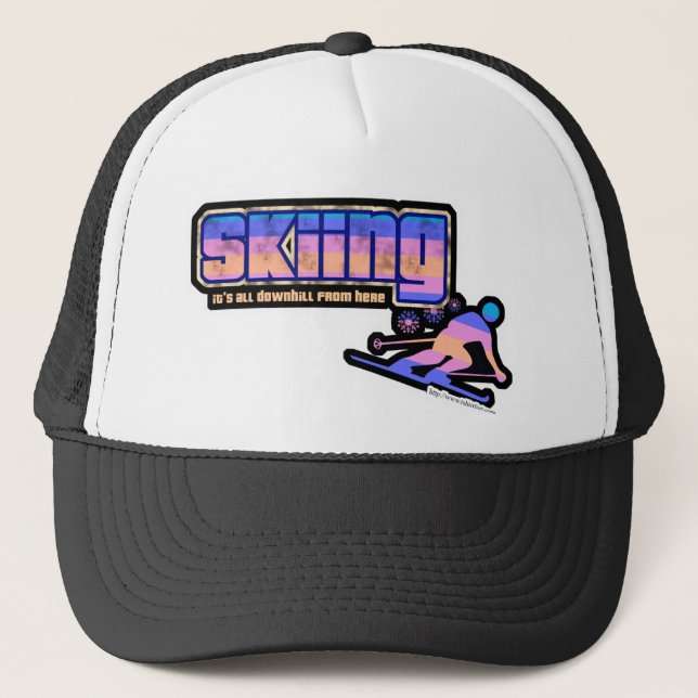 Vintage Ski Style Dark Trucker Hat (Front)
