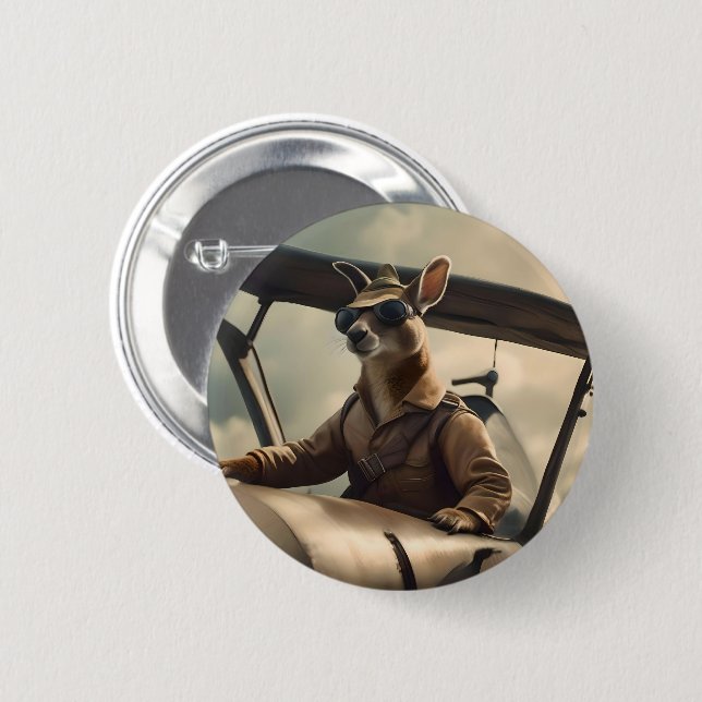 "Vintage Skies: The Kangaroo Pilot in Old Plane 6 Cm Round Badge (Front & Back)
