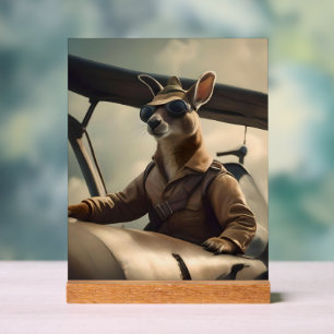 "Vintage Skies: The Kangaroo Pilot in Old Plane Acrylic Sign
