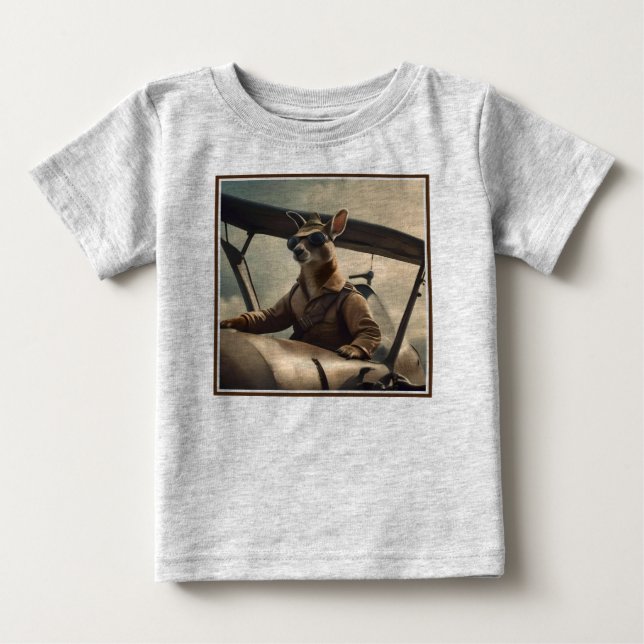 "Vintage Skies: The Kangaroo Pilot in Old Plane Baby T-Shirt (Front)