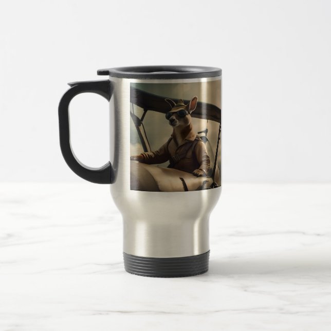 "Vintage Skies: The Kangaroo Pilot in Old Plane Travel Mug (Left)