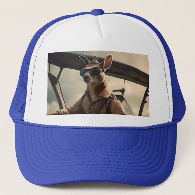 "Vintage Skies: The Kangaroo Pilot in Old Plane Trucker Hat (Front)