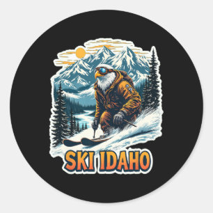 Vintage Skiing Eagle Design, Ski Idaho Classic Round Sticker