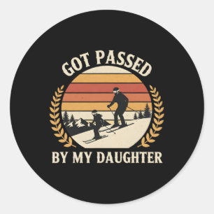 Vintage Skiing Family Got Ped By My Daughter Retro Classic Round Sticker