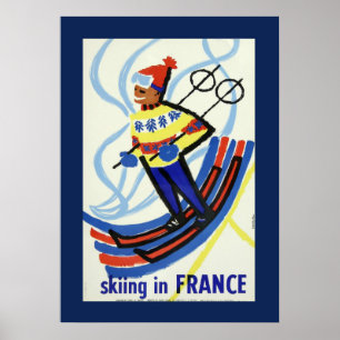 Vintage Skiing in France Travel Poster
