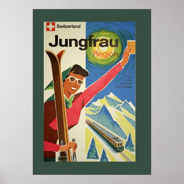 Vintage Skiing in Switzerland Poster (Front)