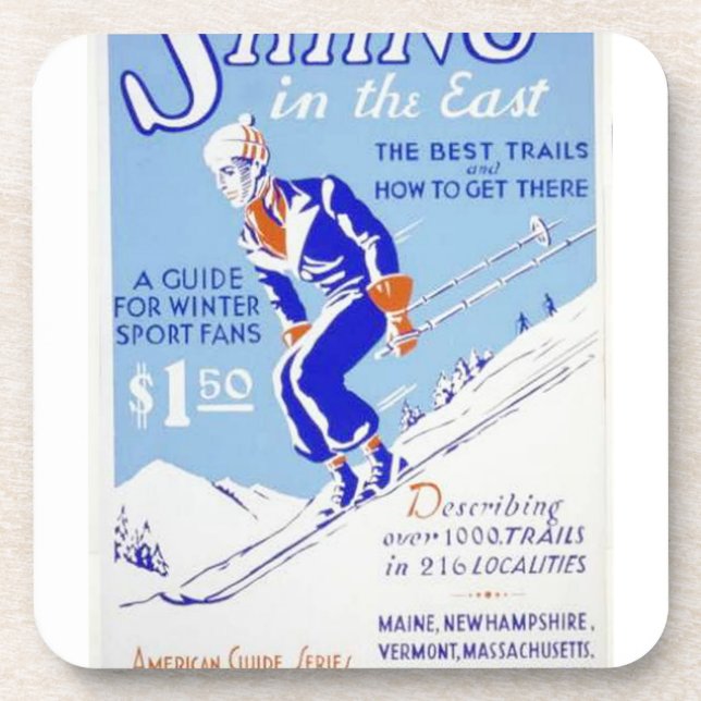 Vintage Skiing in the East WPA Poster Coaster (Front)