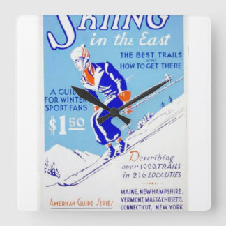 Vintage Skiing in the East WPA Poster Square Wall Clock
