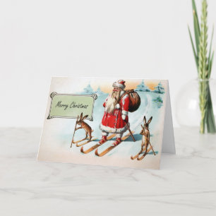 Vintage Skiing Santa Christmas Card