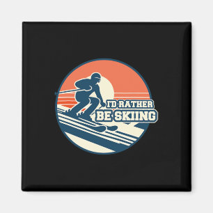 Vintage Skiing Silhouette Design With Sunset Gradi Magnet