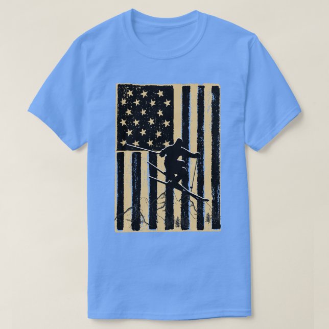 Vintage Skiing Us Flag T-Shirt (Design Front)