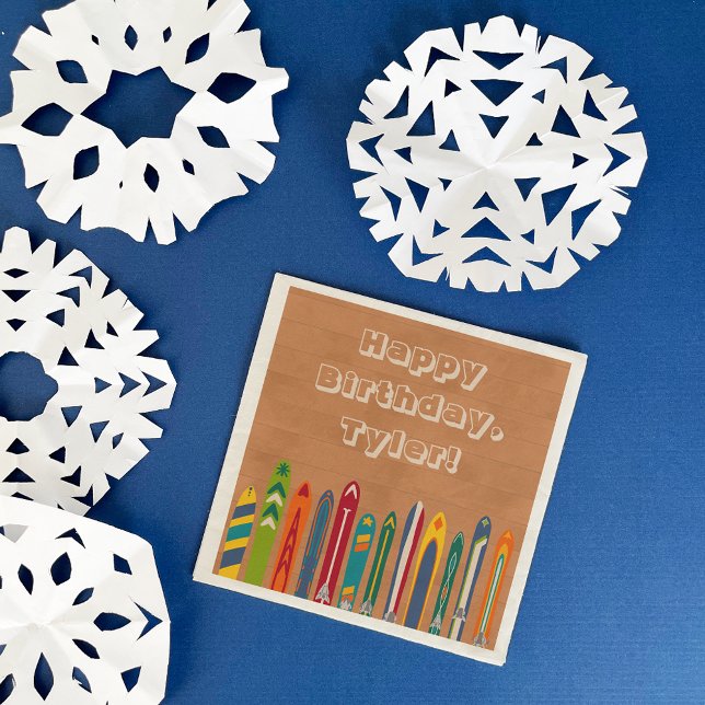 Vintage Skis Custom Message Skiers Party Napkin (Creator Uploaded)