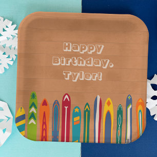 Vintage Skis Custom Message Skiers Party Paper Plate