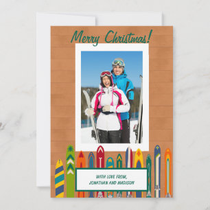 Vintage Skis Custom Photo Holiday Card