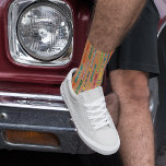 Vintage Skis Light Brown Patterned Socks<br><div class="desc">Show off your love of skiing even when you're not out on the slopes with these patterned socks. The socks feature my illustrations of colorful vintage skis against a light brown background with a horizontal stripe design that mimics the look of a ski lodge's wood siding.</div>