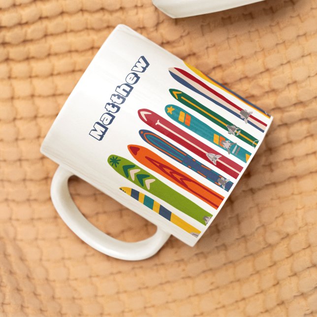 Vintage Skis Personalized Two Sided Coffee Mug (Creator Uploaded)