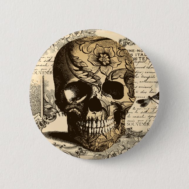 Vintage Skull 6 Cm Round Badge (Front)