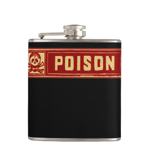 Vintage Skull and Crossbones Poison Label Hip Flask