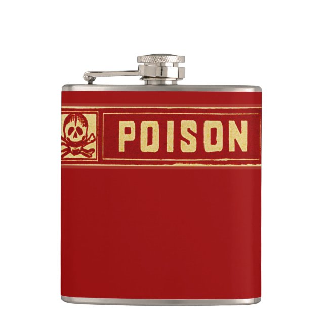 Vintage Skull and Crossbones Poison Label Hip Flask (Front)
