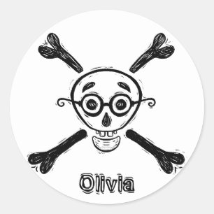 Vintage Skull and Crossbones with eyeglasses Classic Round Sticker