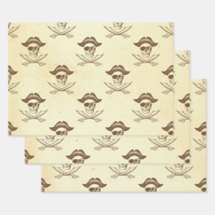 Vintage Skull and Swords Pirate Wrapping Paper Sheet